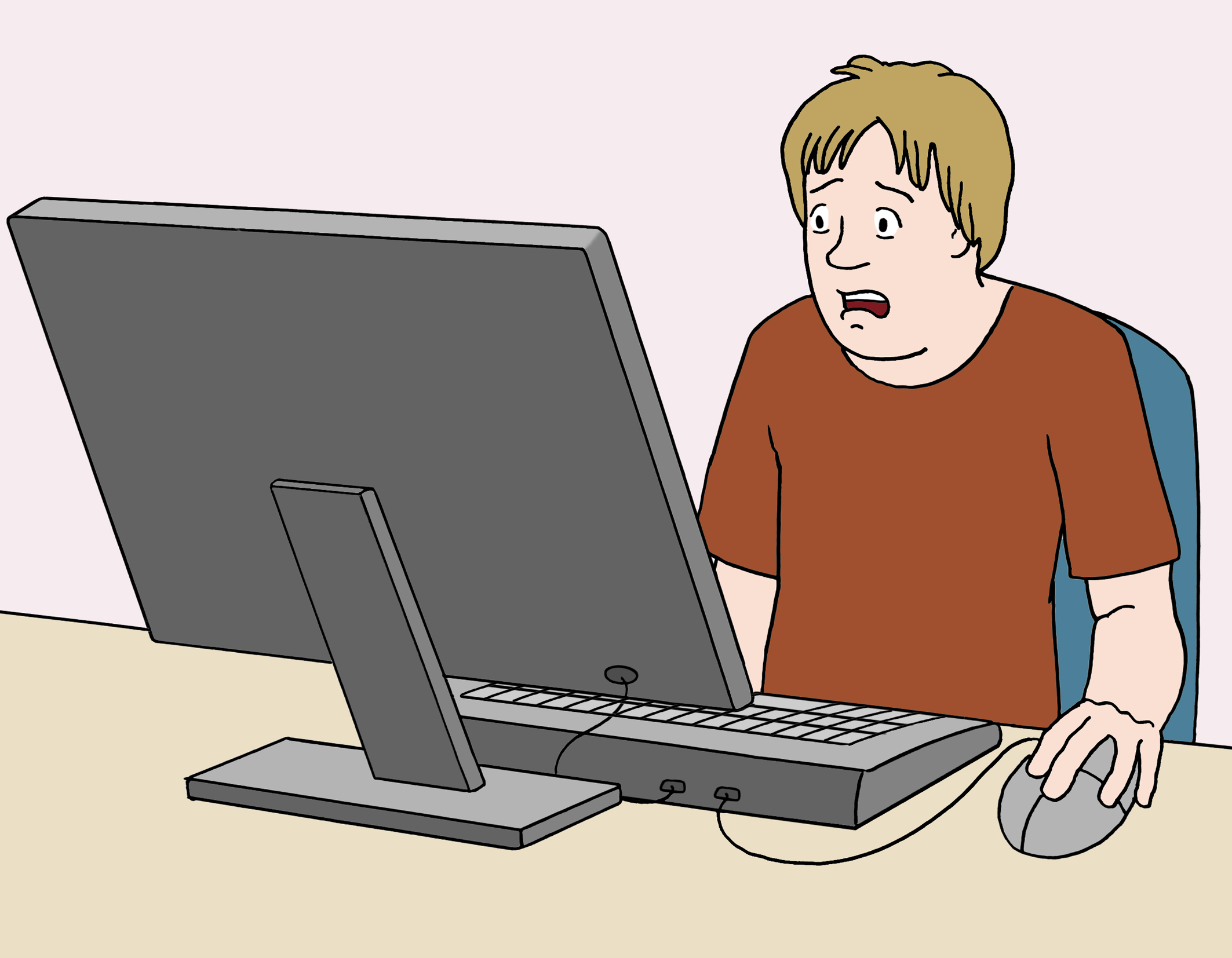 Grafik: Mann sitzt vor Computer und guckt verzweifelt