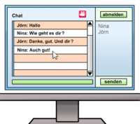 Grafik: PC Bildschirm auf dem ein Chat zwischen zwei Personen zu sehen ist